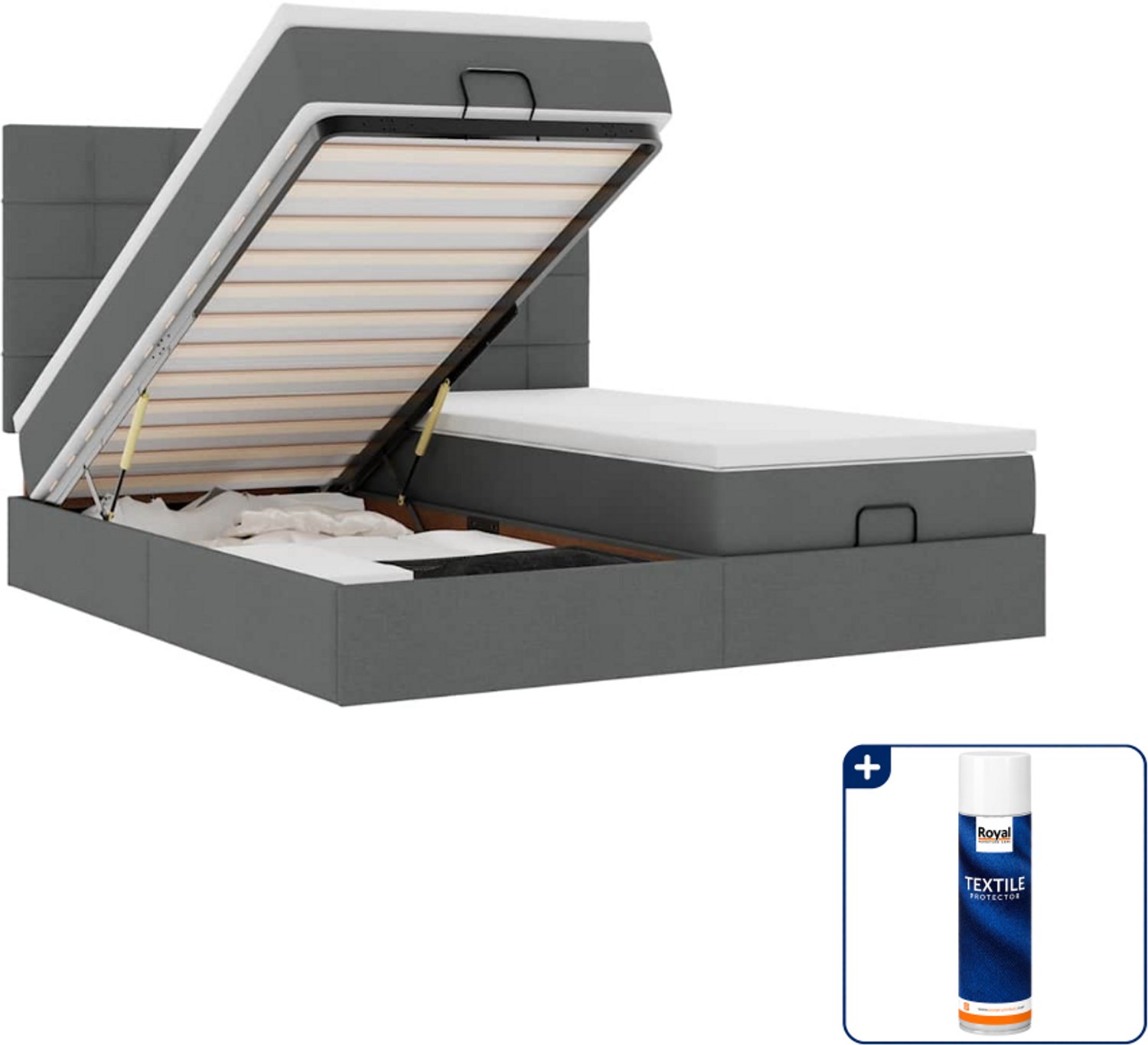 vidaXL Ottoman bed - Queensize - 160 x 200 cm - stof - donkergrijs - Inclusief textielbeschermer 500 ml