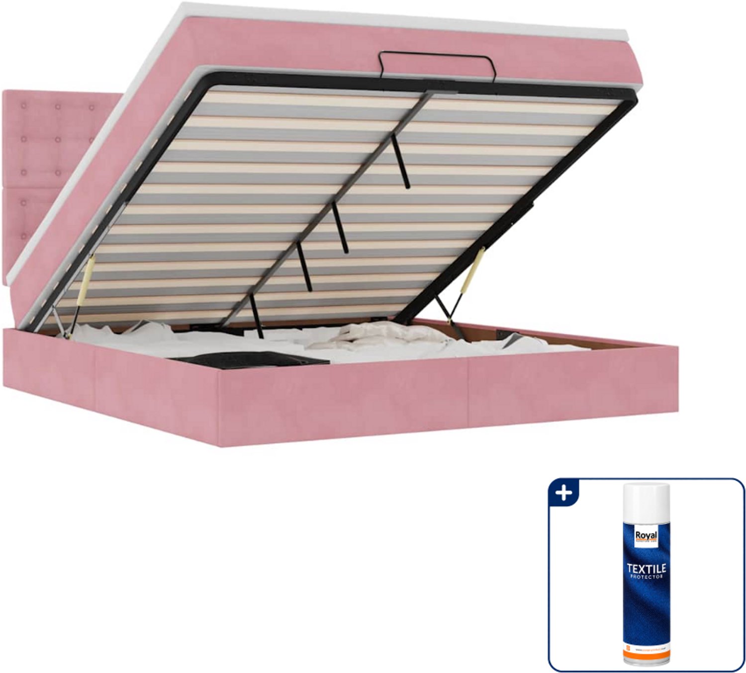 vidaXL queensize bed met matras - 160 x 200 cm - roze - Inclusief textielbeschermer 500 ml