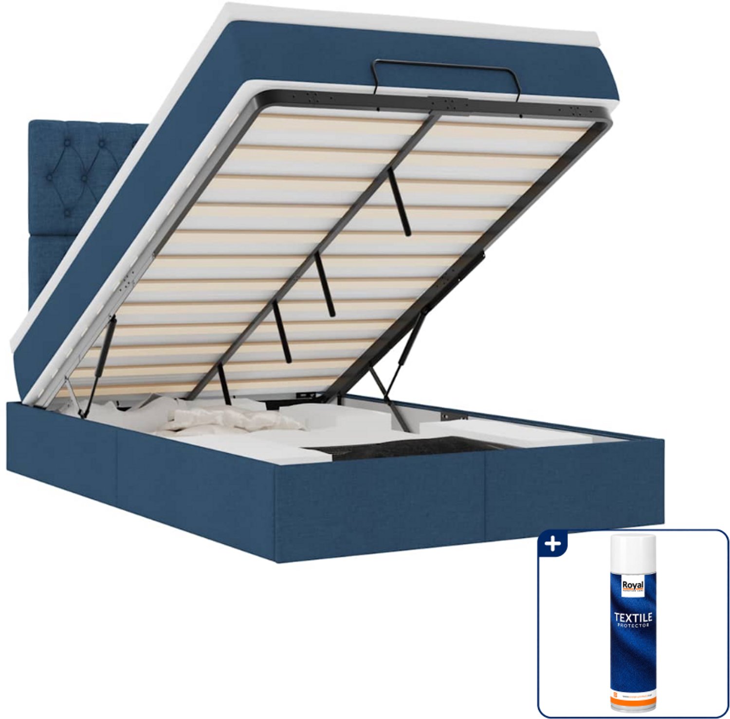vidaXL ottoman bed - 120 x 200 cm - stof - blauw - Inclusief textielbeschermer 500 ml Zwart