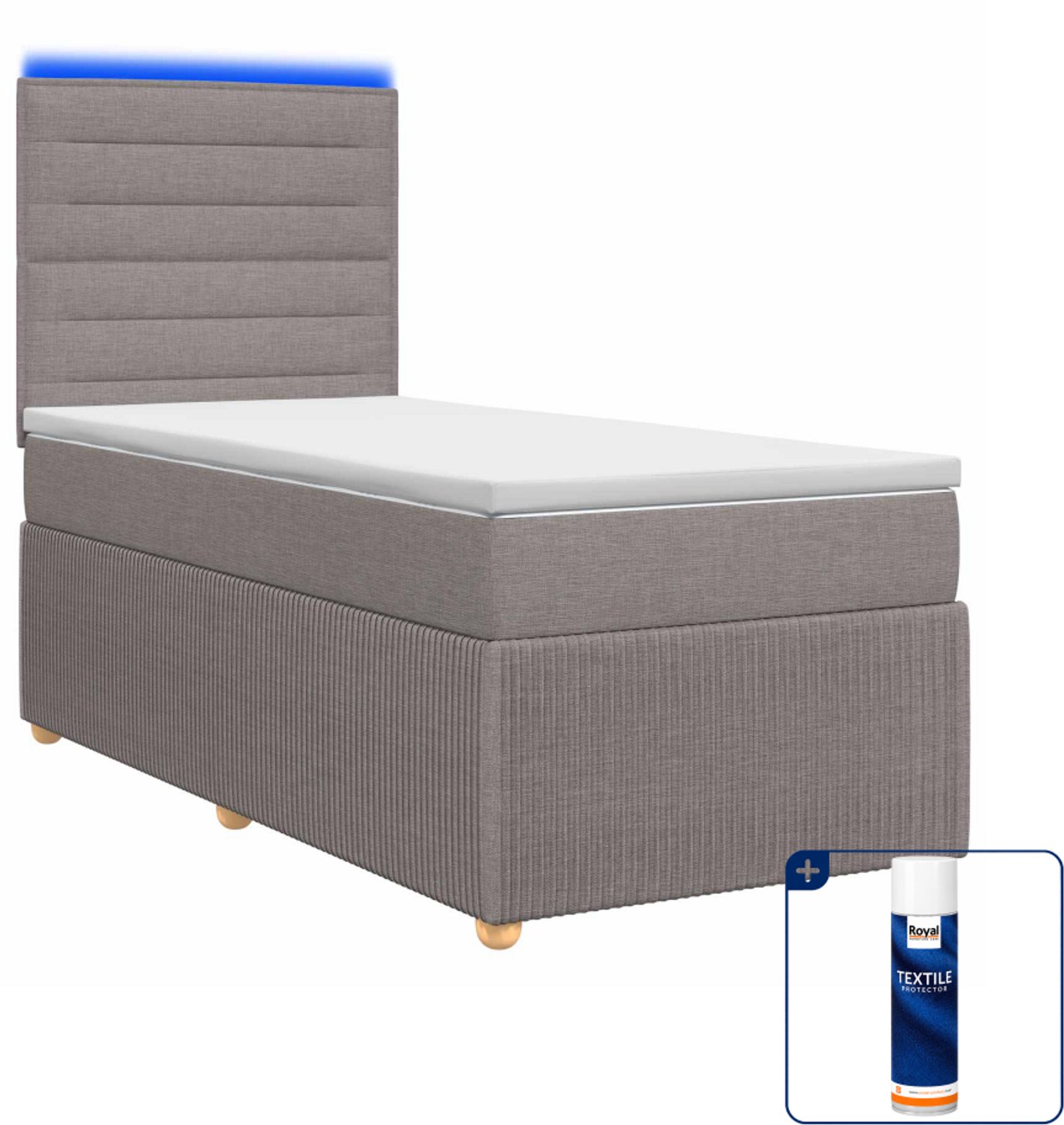 vidaXL LED boxspringbed - 90 x 190 cm - taupe - Inclusief textielbeschermer 500 ml