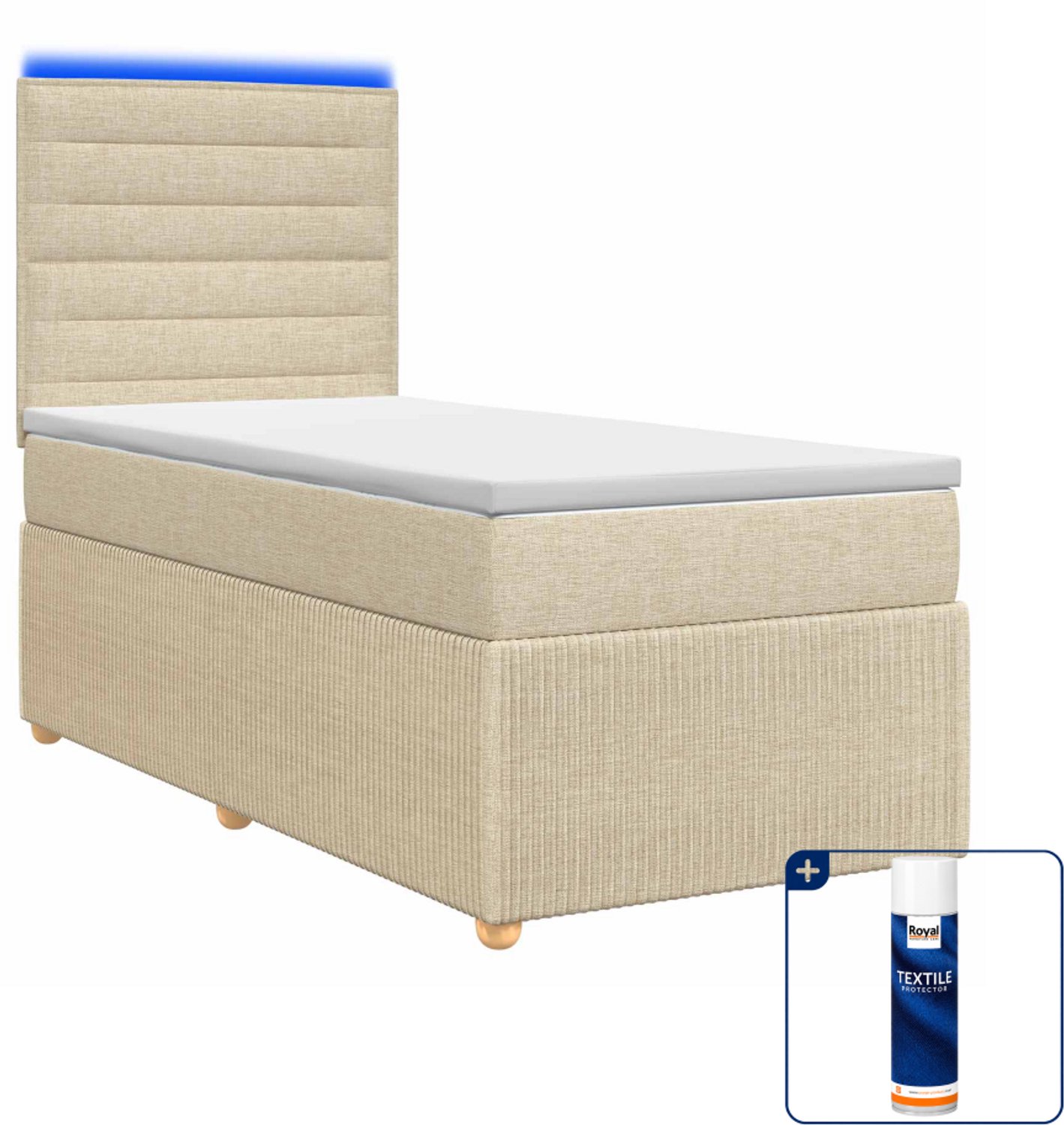 vidaXL LED boxspring met matras - 90 x 190 cm - crèmekleurig - Inclusief textielbeschermer 500 ml