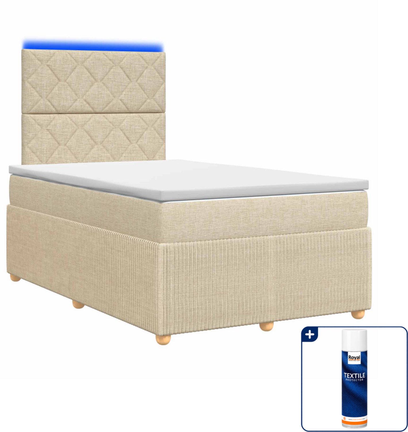 vidaXL led boxspring met matras - 120 x 200 cm - crèmekleurig - Inclusief textielbeschermer 500 ml