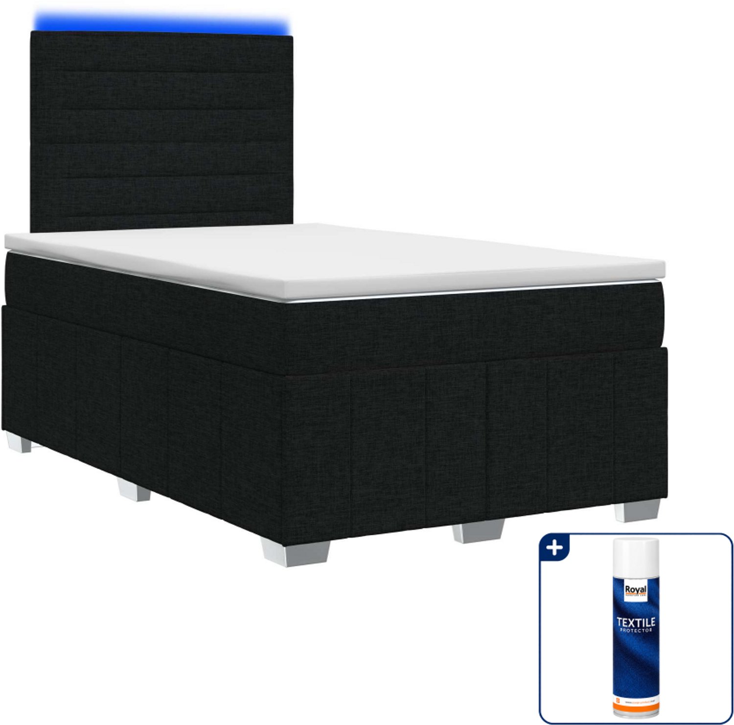 vidaXL boxspring met matras - 120 x 200 cm - zwart - Inclusief textielbeschermer 500 ml