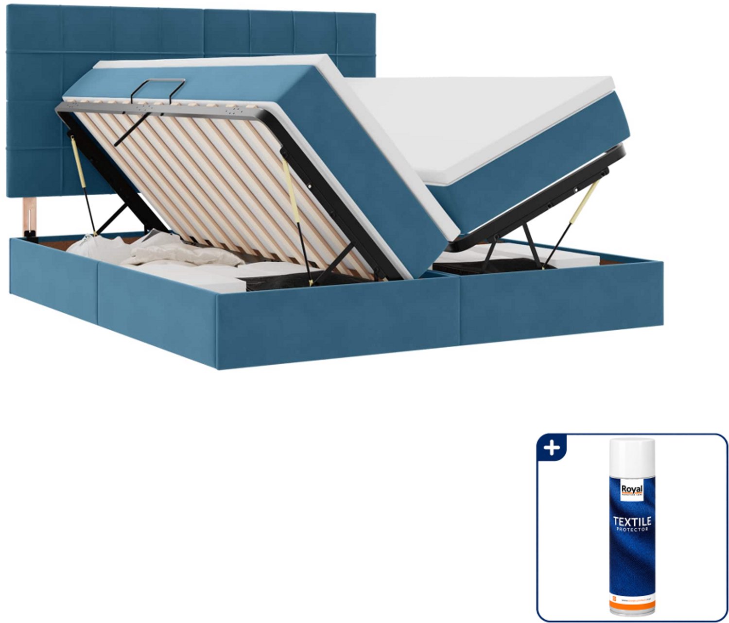 vidaXL opbergbed - 200 x 200 cm - fluweel - donkerblauw - Inclusief textielbeschermer 500 ml