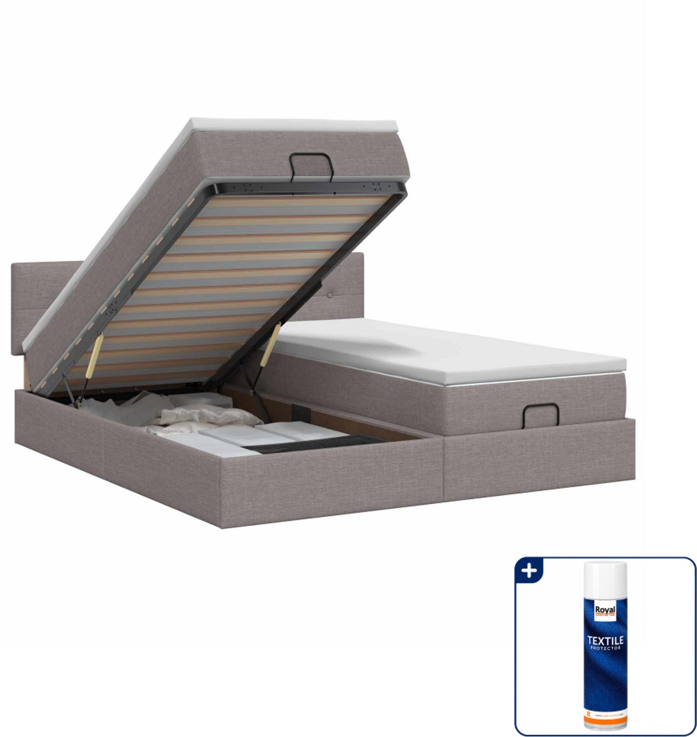 vidaXL Ottoman bed - 200 x 200 cm - stof - taupe - Inclusief textielbeschermer 500 ml