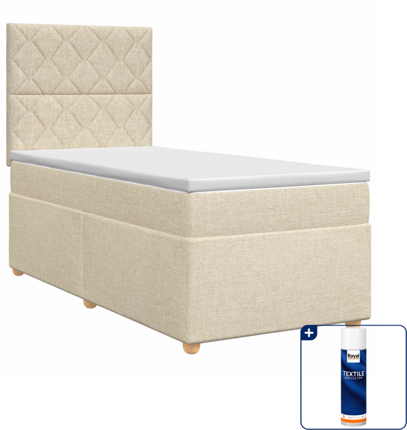 vidaXL boxspringbed met matras - 90 x 190 cm - stof - crèmekleurig - Inclusief textielbeschermer 500 ml