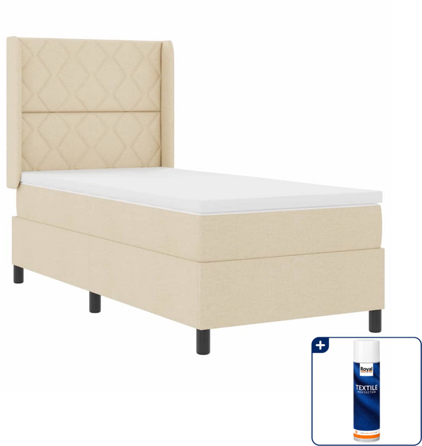vidaXL led boxspring bed - 90 x 200 cm - crème - Inclusief textielbeschermer 500 ml