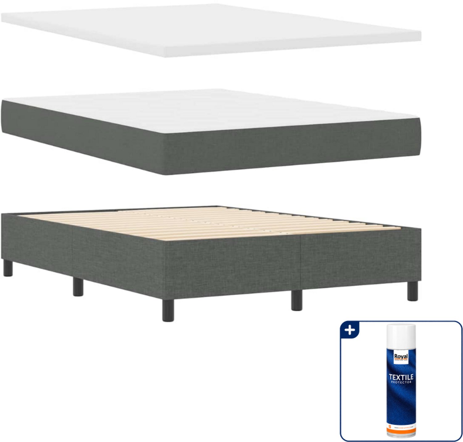 vidaXL boxspring - 140 x 190 cm - donkergrijs - Inclusief textielbeschermer 500 ml
