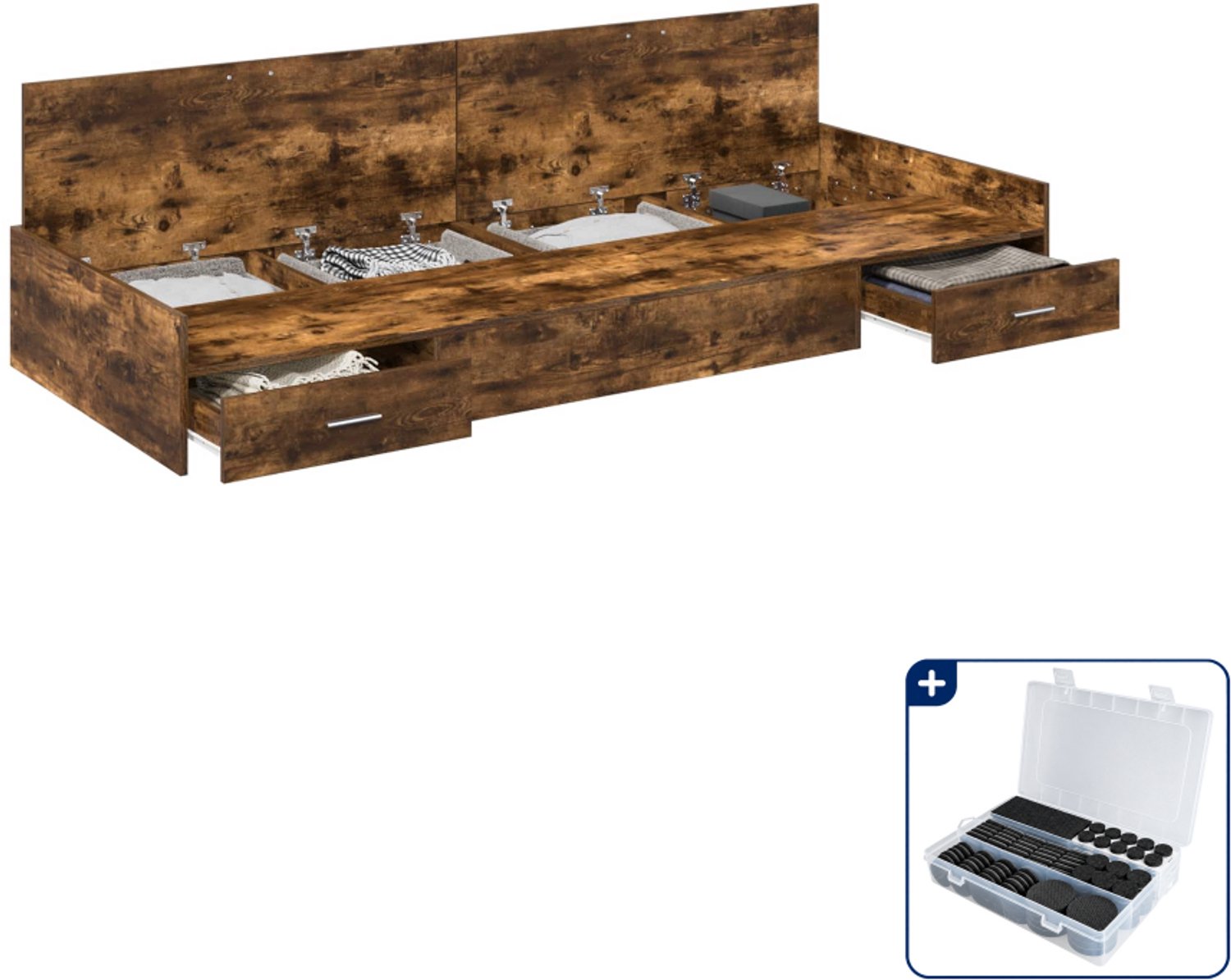vidaXL bedframe - 80 x 200 cm - bewerkt hout - gerookt eiken - Inclusief antikrasvilt 177-delig Bruin