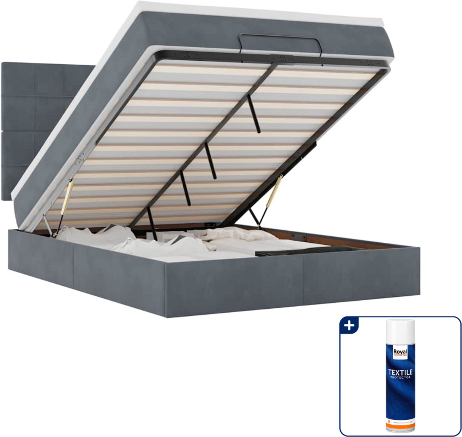 vidaXL ottoman bed - Small double - 140 x 200 cm - donkergrijs - Inclusief textielbeschermer 500 ml