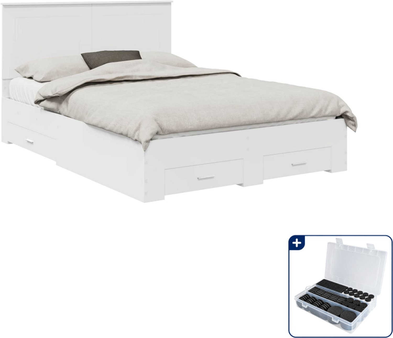 vidaXL Queensize bedframe met lade en hoofdeinde - 160 x 200 cm - wit - Inclusief antikrasvilt 177-delig Bruin