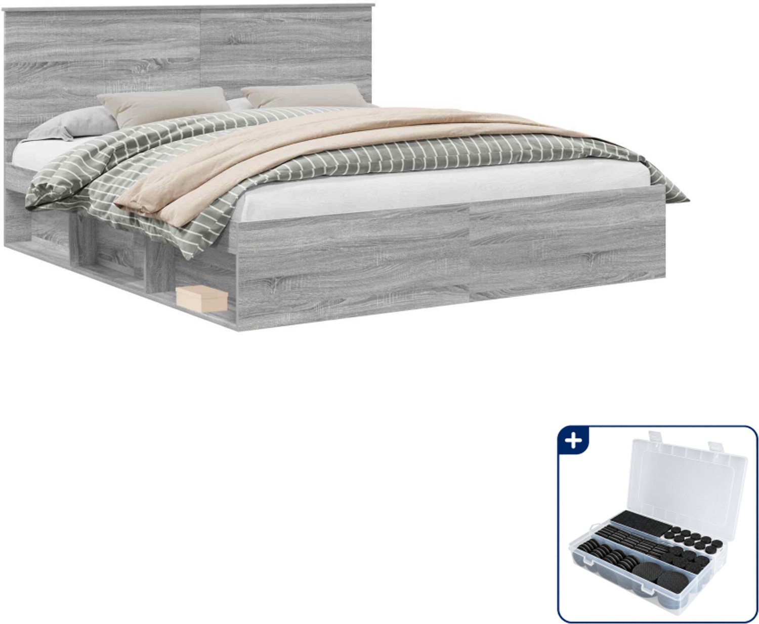 vidaXL Bedframe - Kingsize - 180 x 200 cm - grijs sonoma - Inclusief antikrasvilt 177-delig