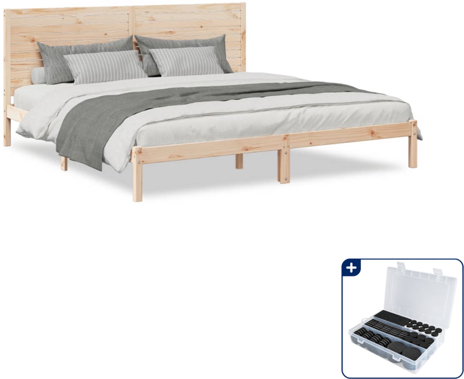 vidaXL Bedframe - Kingsize - 180 x 220 cm - massief grenenhout - Inclusief antikrasvilt 177-delig Blauw