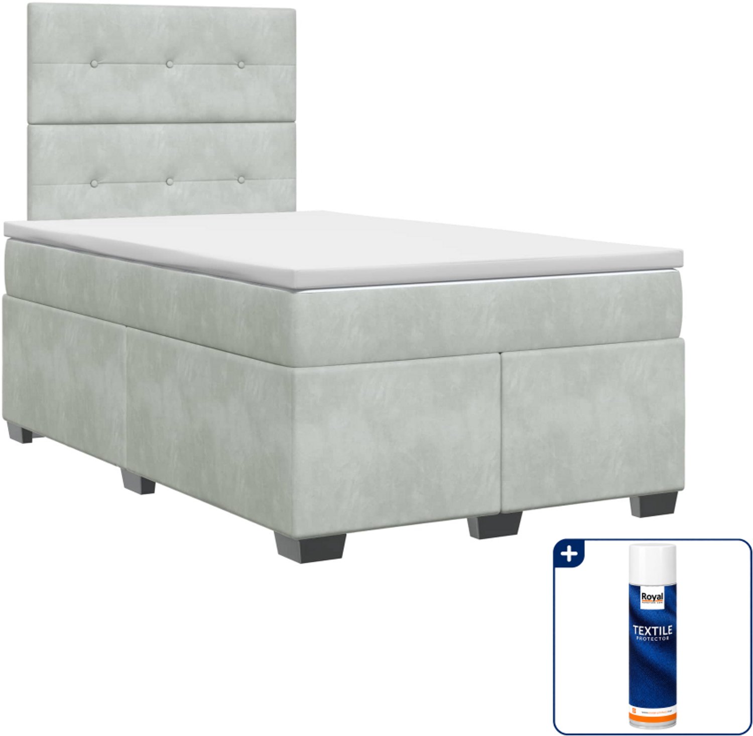 vidaXL boxspringbed met matras - 120 x 190 cm - fluweel - lichtgrijs - Inclusief textielbeschermer 500 ml