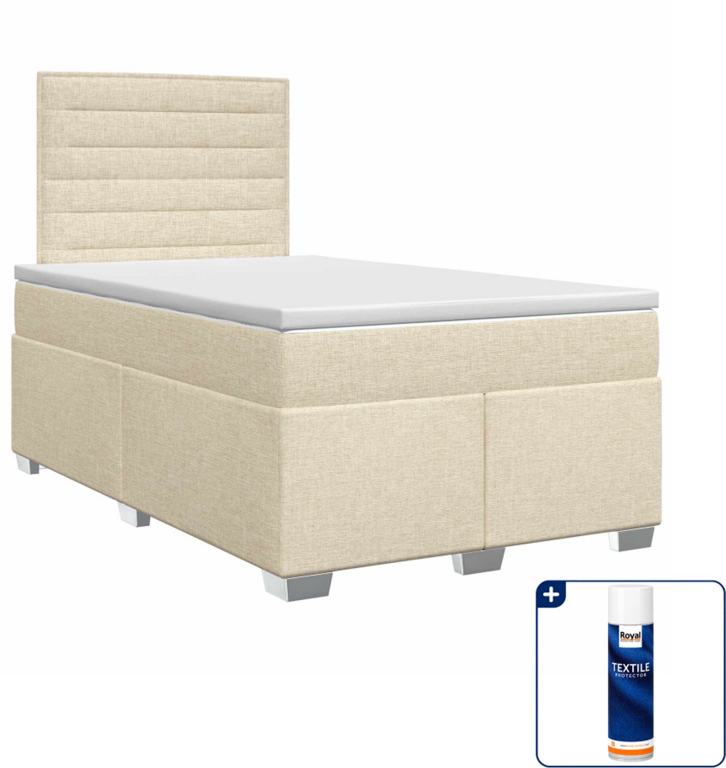 vidaXL boxspringbed met matras - 120 x 200 cm - stof - crèmekleurig - Inclusief textielbeschermer 500 ml