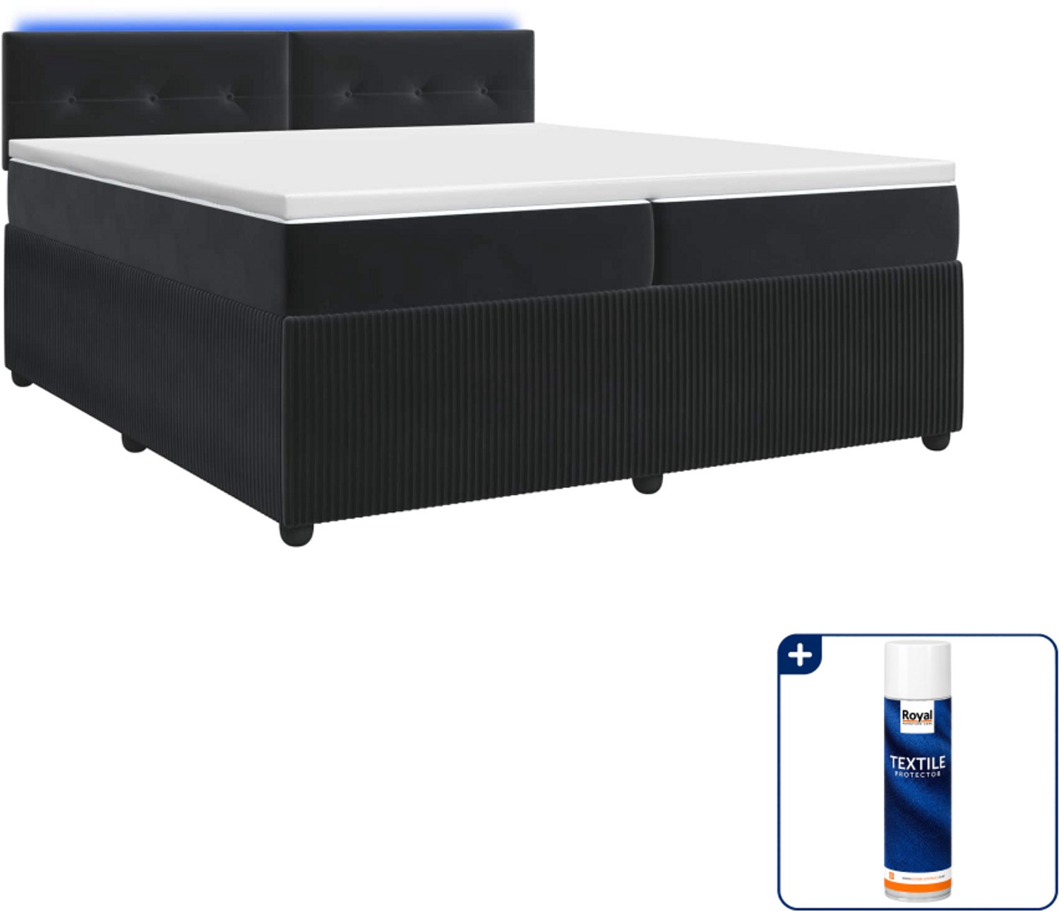 vidaXL Boxspringbed met matras - 200 x 200 cm - fluweel - zwart - Inclusief textielbeschermer 500 ml