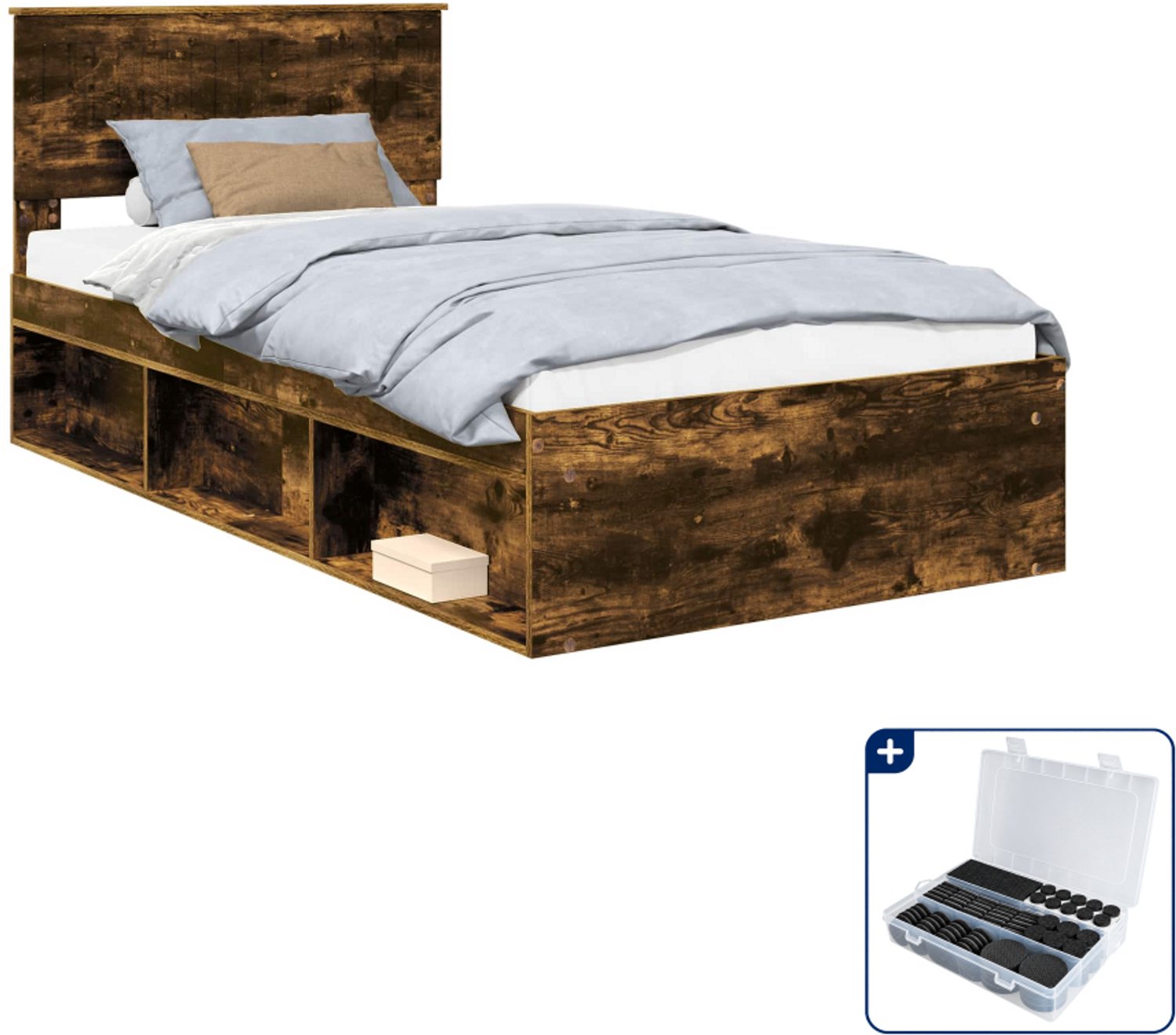 vidaXL Bedframe - 100 x 200 cm - massief grenenhout - gerookt eiken - Inclusief antikrasvilt 177-delig Bruin
