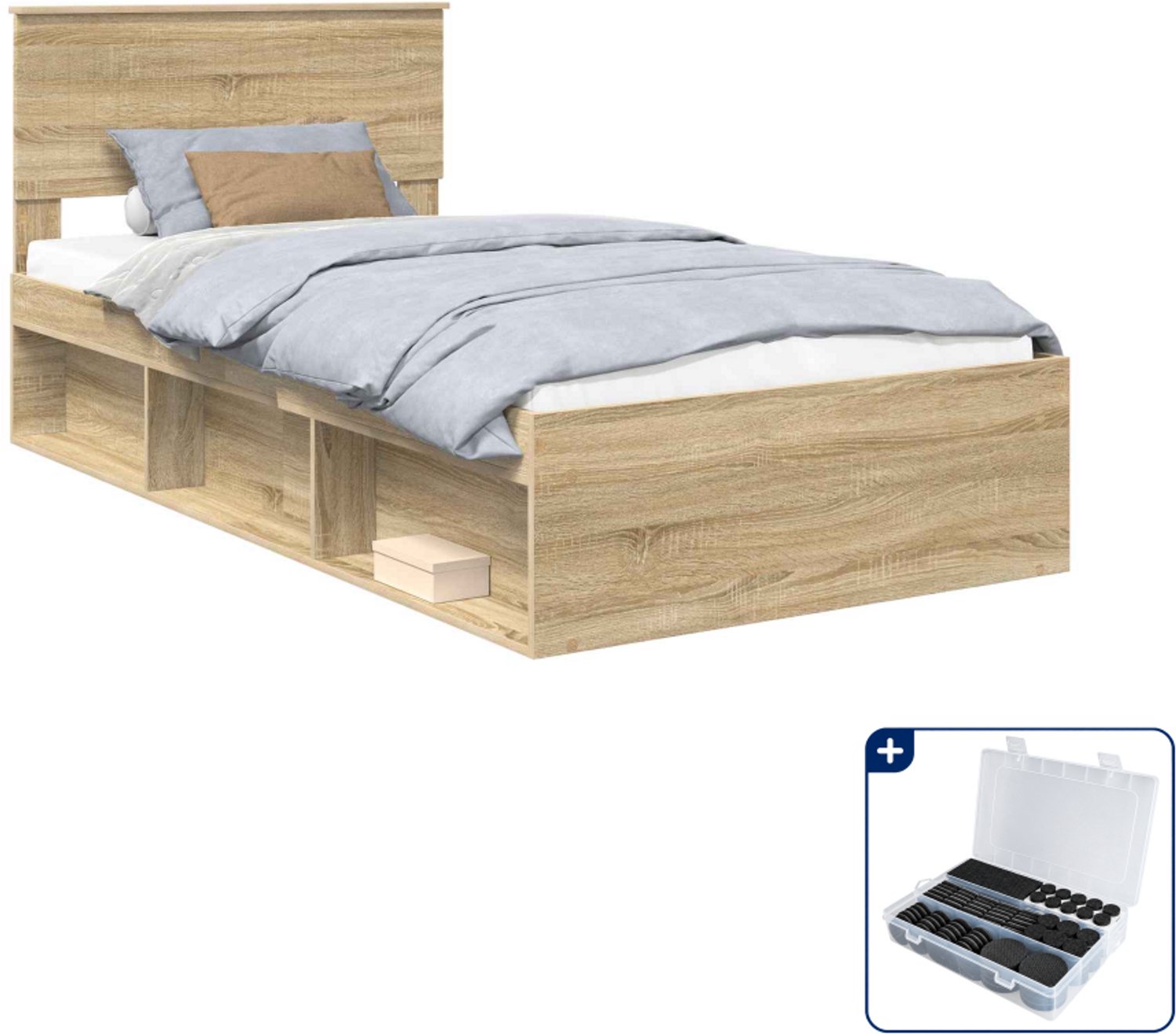 vidaXL bedframe - 100 x 200 cm - sonoma eiken - Inclusief antikrasvilt 177-delig Bruin
