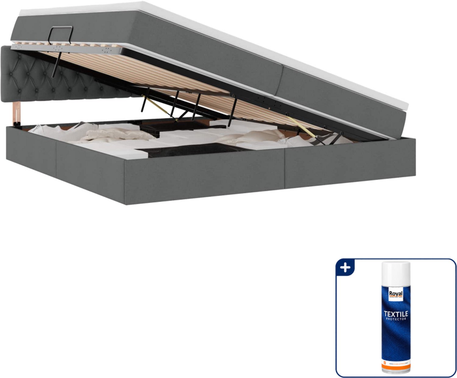 vidaXL opbergbed met matras - 200 x 200 cm - fluweel - donkergrijs - Inclusief textielbeschermer 500 ml Groen