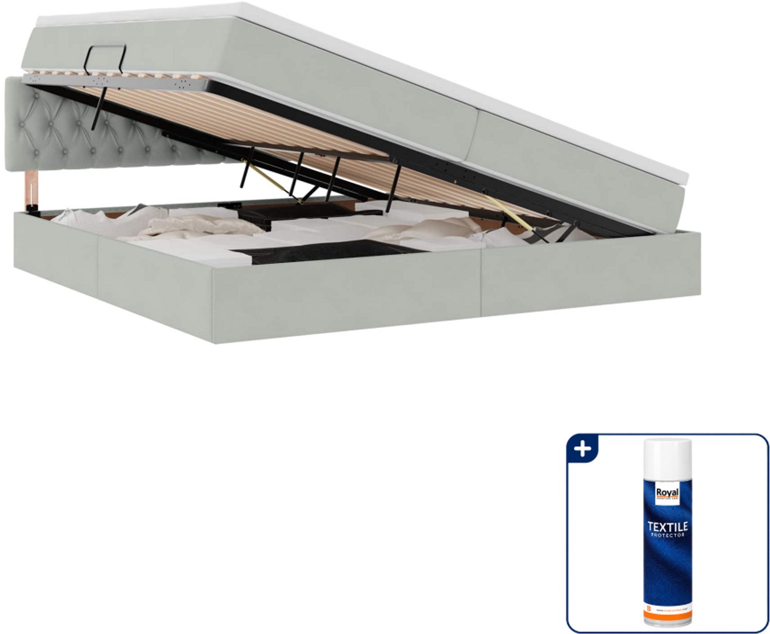 vidaXL opbergbed - 200 x 200 cm - fluweel - lichtgrijs - Inclusief textielbeschermer 500 ml Zwart