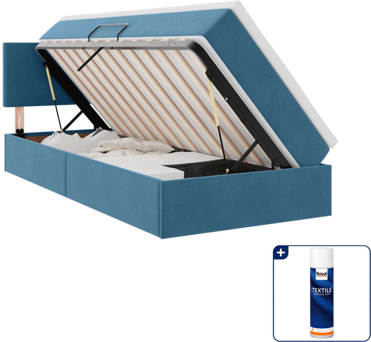 vidaXL opbergbed - 90 x 200 cm - fluweel - donkerblauw - Inclusief textielbeschermer 500 ml Grijs