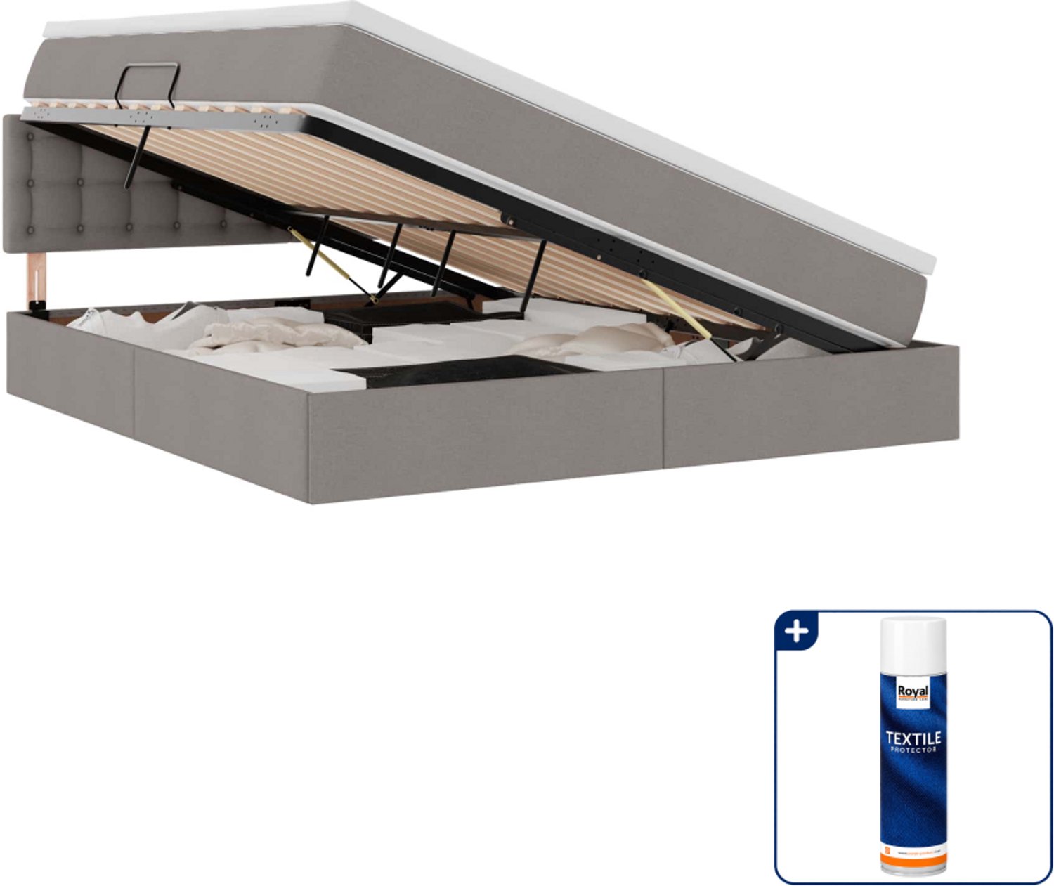 vidaXL opbergbed - Queensize - 160 x 200 cm - taupe - Inclusief textielbeschermer 500 ml Zwart