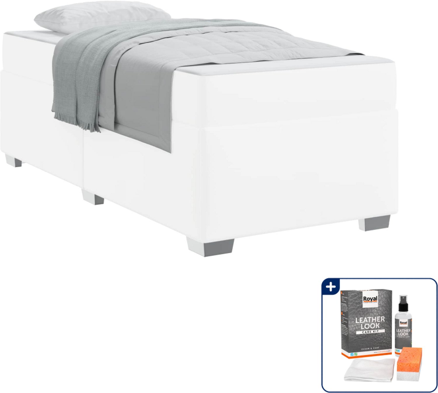 vidaXL bed met matras - 80 x 200 cm - wit - Inclusief onderhoudsset voor kunstleer 150 ml Grijs