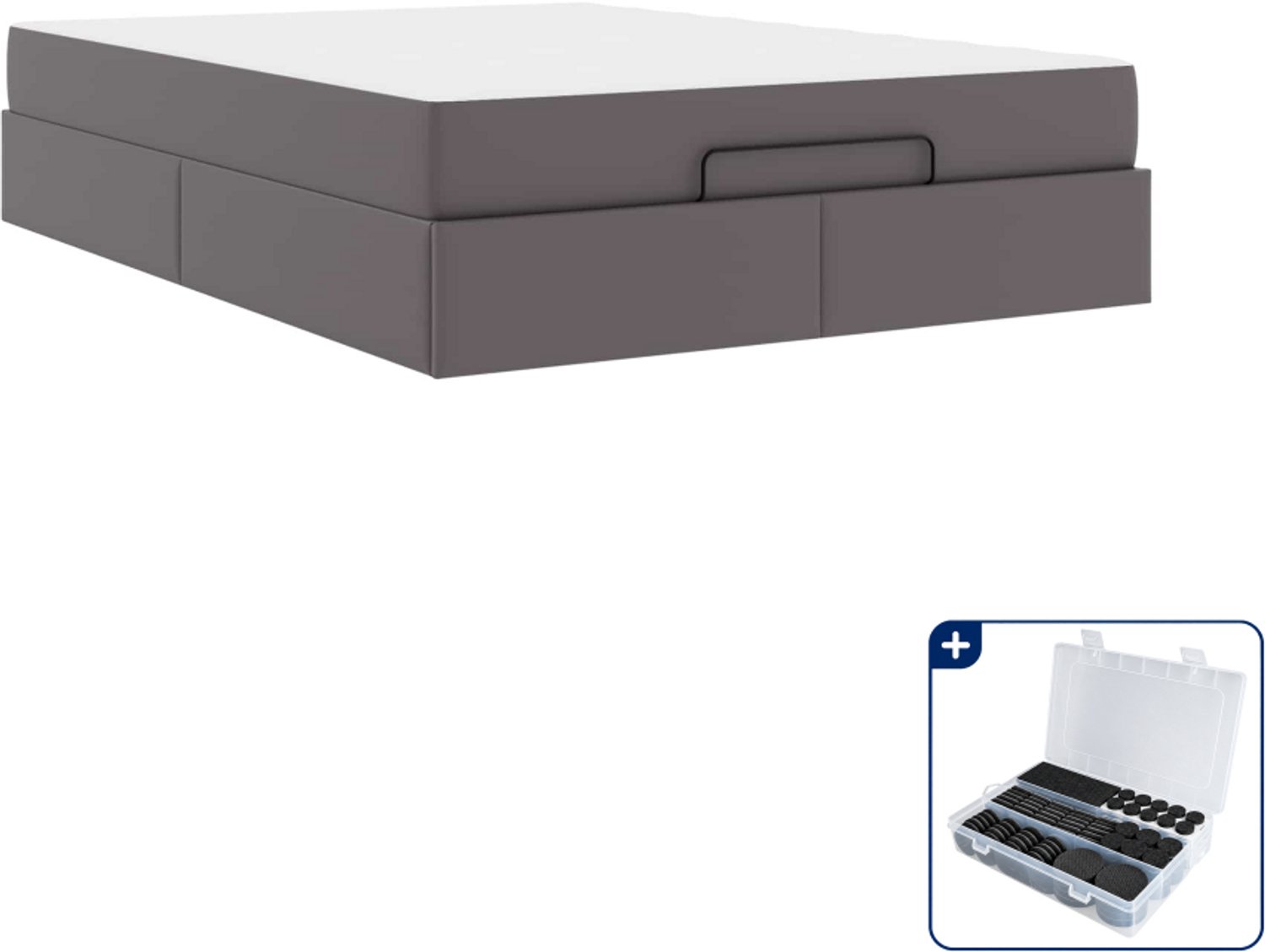 vidaXL bedframe met matras 2 st - 140 x 190 cm - grijs - Inclusief antikrasvilt 177-delig Zwart