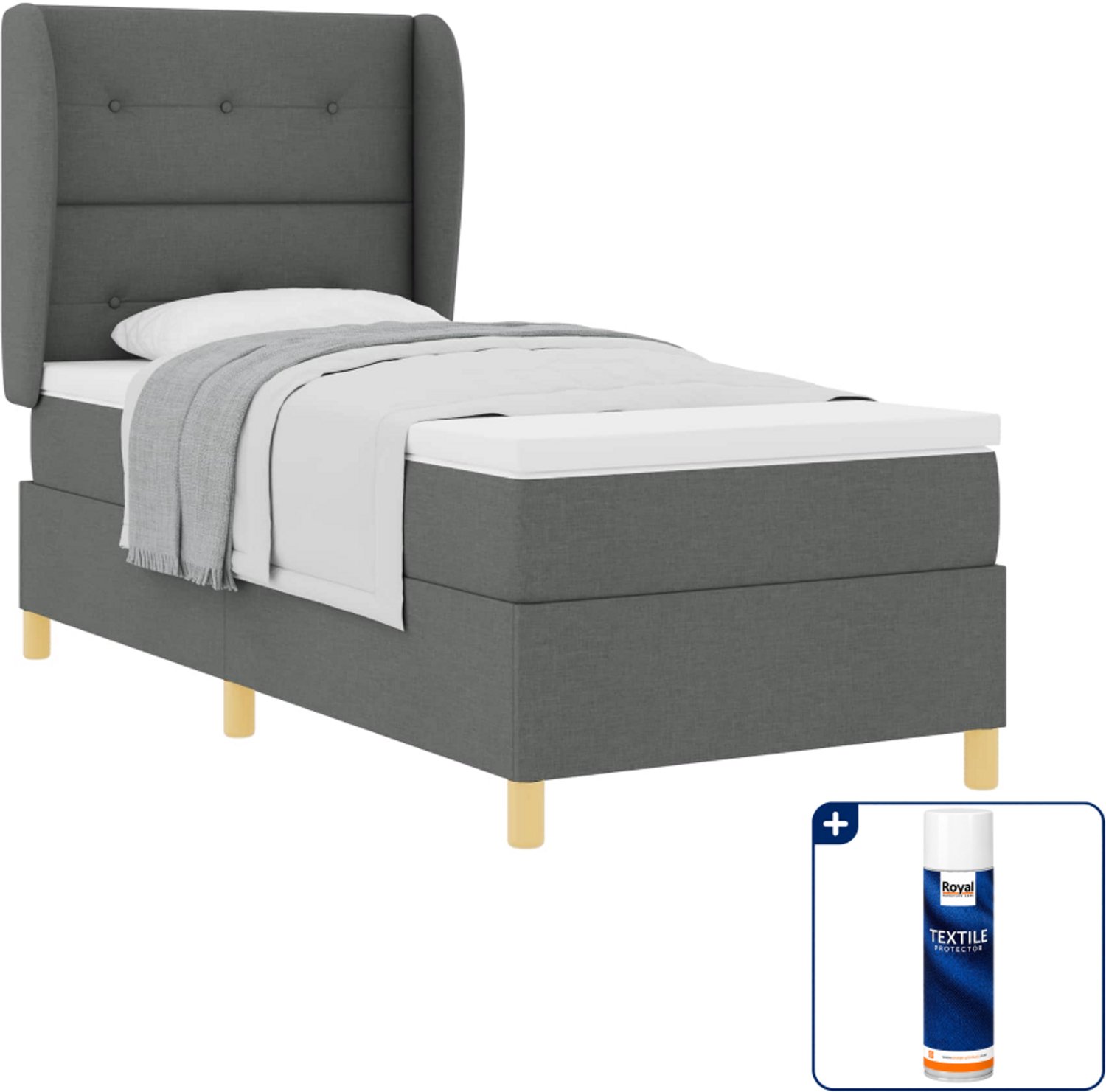 vidaXL boxspringbed - 100 x 200 cm - donkergrijs - Inclusief textielbeschermer 500 ml
