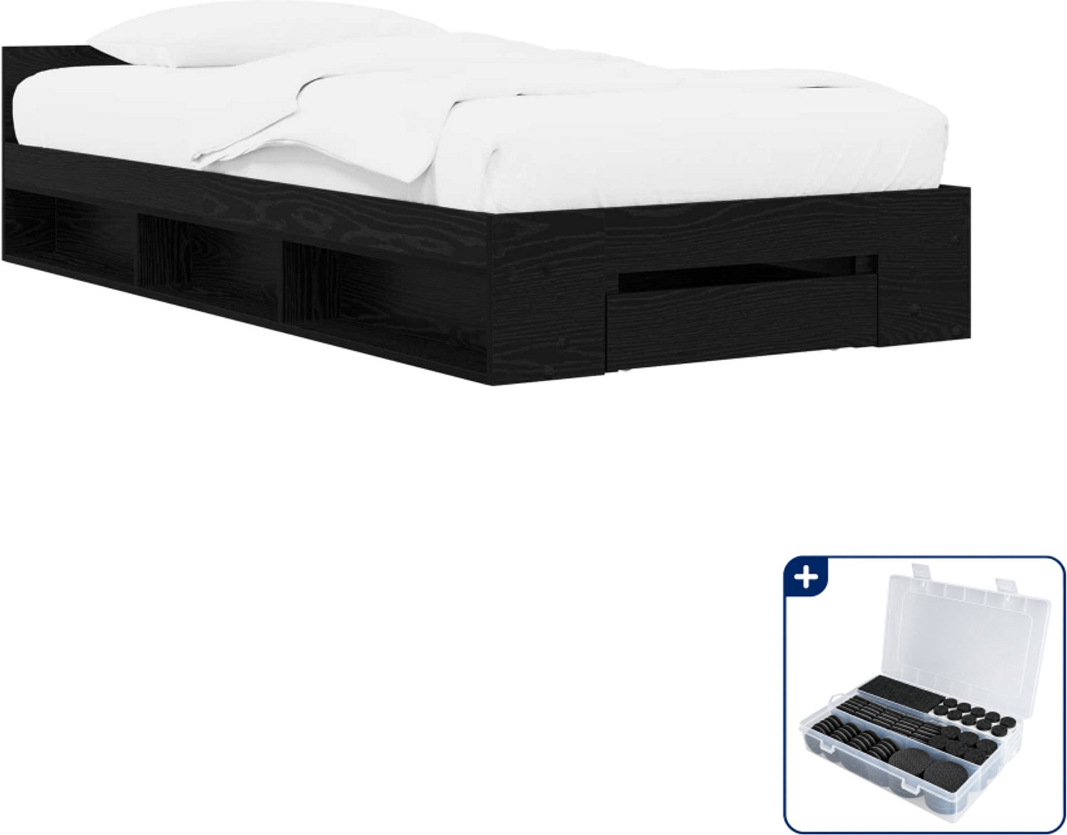 vidaXL bedframe met opslag - 80 x 200 cm - bewerkt hout - zwart eiken - Inclusief antikrasvilt 177-delig