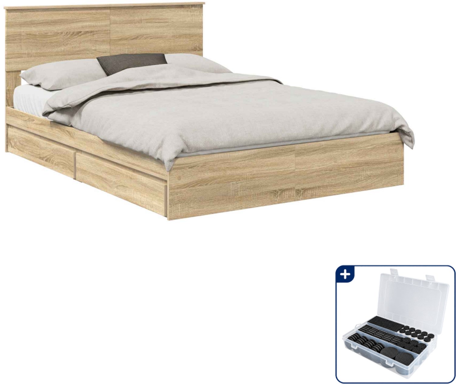 vidaXL bedframe - 140 x 190 cm - bewerkt hout - sonoma eiken - Inclusief antikrasvilt 177-delig Grijs