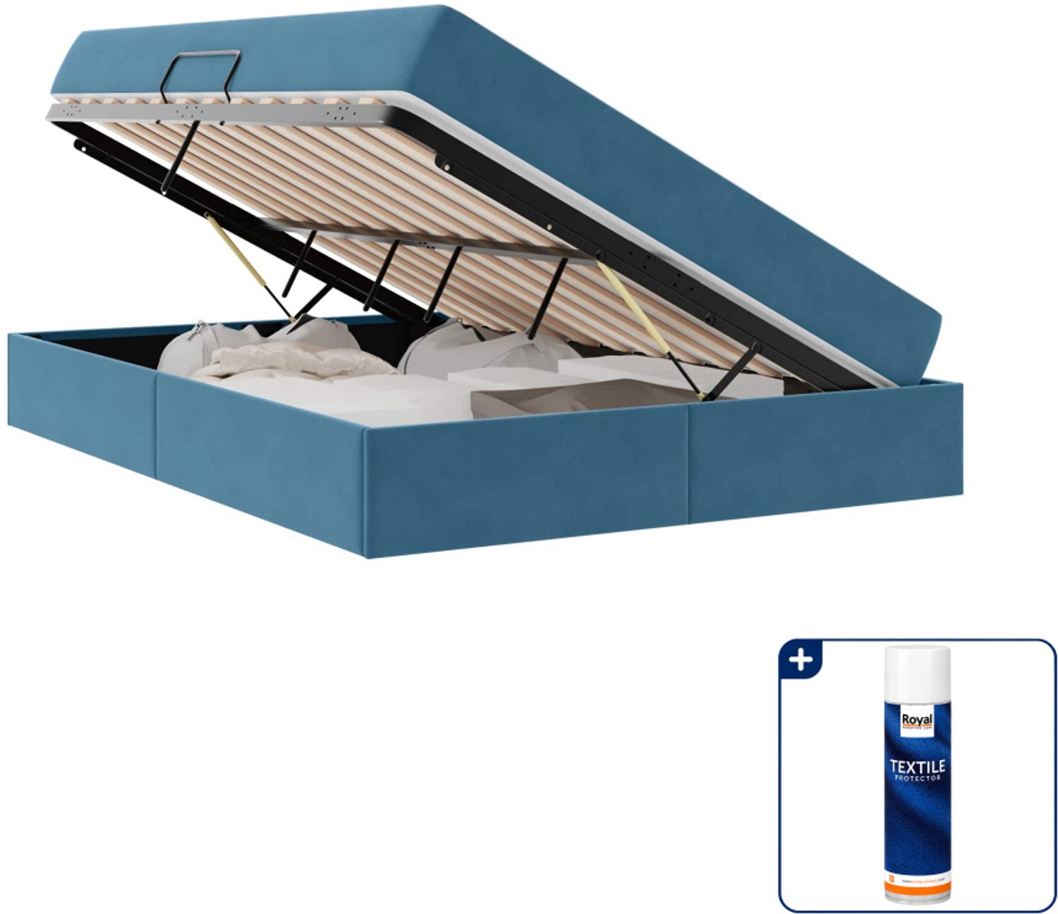 vidaXL opbergbed - Small double - 140 x 200 cm - donkerblauw - Inclusief textielbeschermer 500 ml Bruin