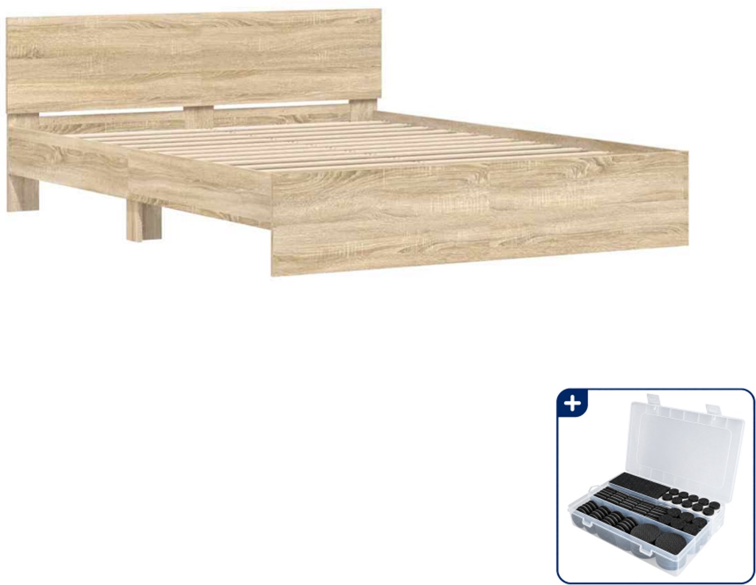 vidaXL Bedframe - 150 x 200 cm - bewerkt hout - sonoma - Inclusief antikrasvilt 177-delig Wit