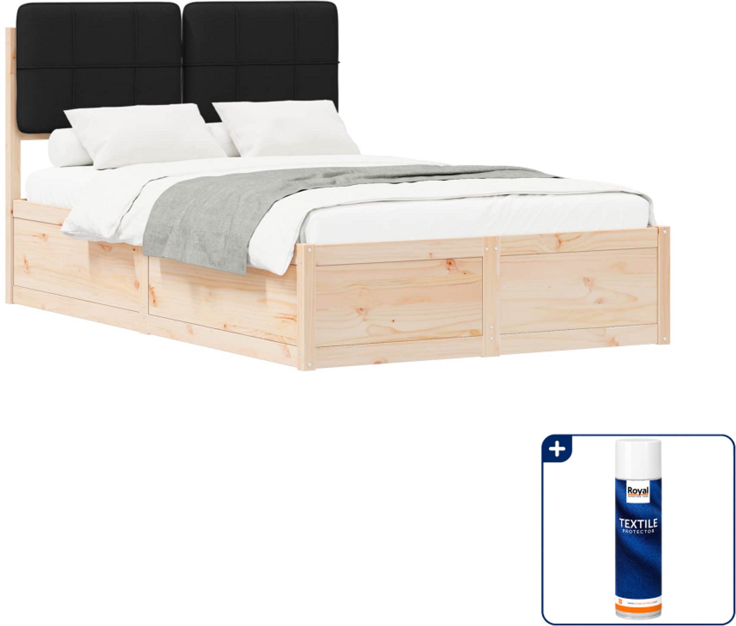vidaXL bedframe 120 x 190 cm - massief grenenhout - zwart - Inclusief textielbeschermer 500 ml Bruin