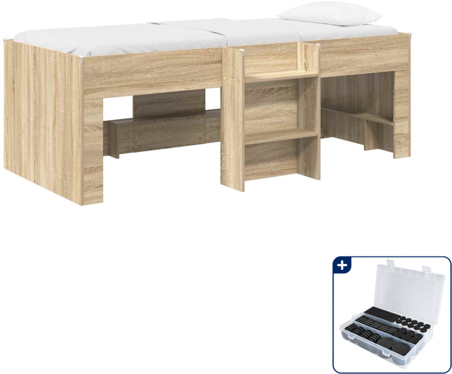 vidaXL kinder hoogslaper - 90 x 200 cm - bewerkt hout - sonoma eiken - Inclusief antikrasvilt 177-delig Bruin
