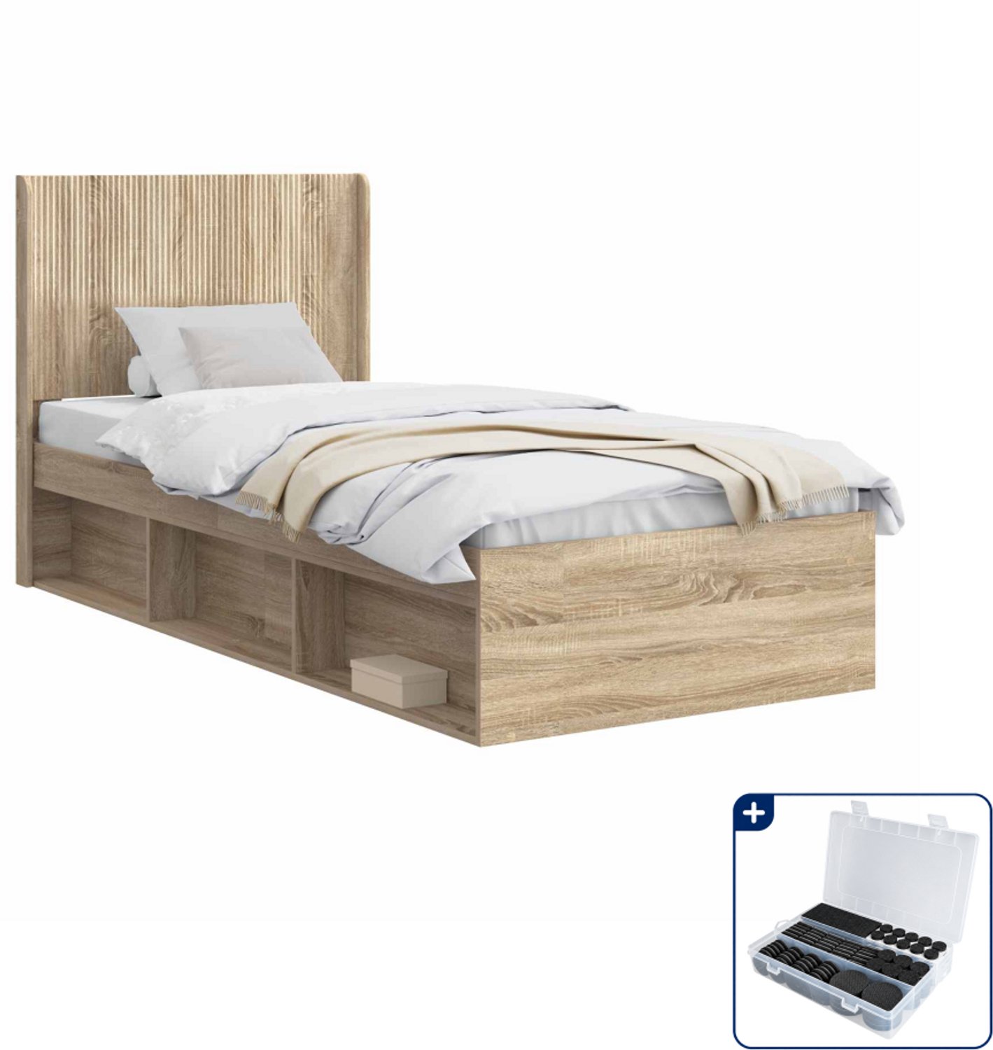 vidaXL bedframe met opbergruimte - 100 x 200 cm - sonoma eiken - Inclusief antikrasvilt 177-delig