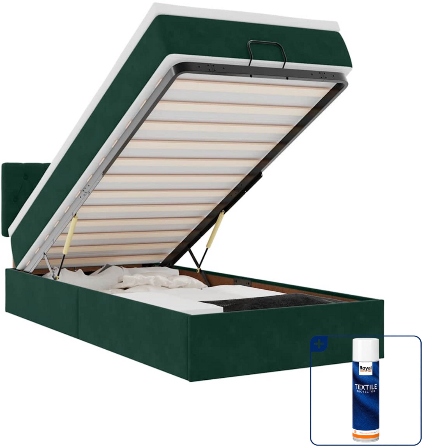 vidaXL ottoman bed met matras - 90 x 190 cm - fluweel - donkergroen - Inclusief textielbeschermer 500 ml Zwart