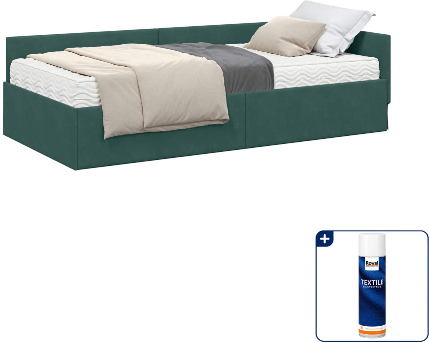 vidaXL hoekbedframe met matras 2 stuks - 80 x 200 cm - fluweel - donkergroen - Inclusief textielbeschermer 500 ml Bruin