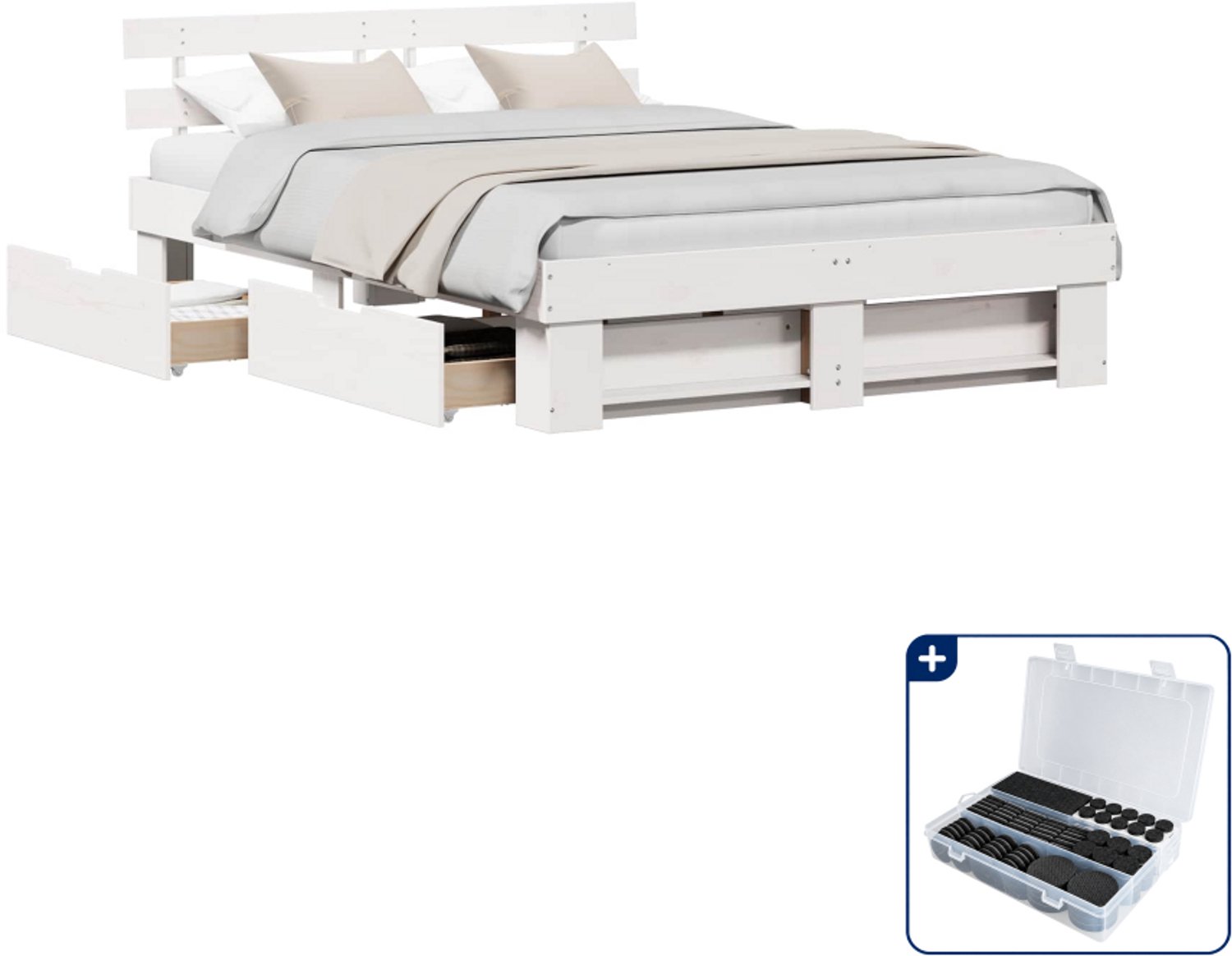 vidaXL bedframe met hoofdeinde en lades - Small double 140 x 200 cm - Inclusief antikrasvilt 177-delig Rood