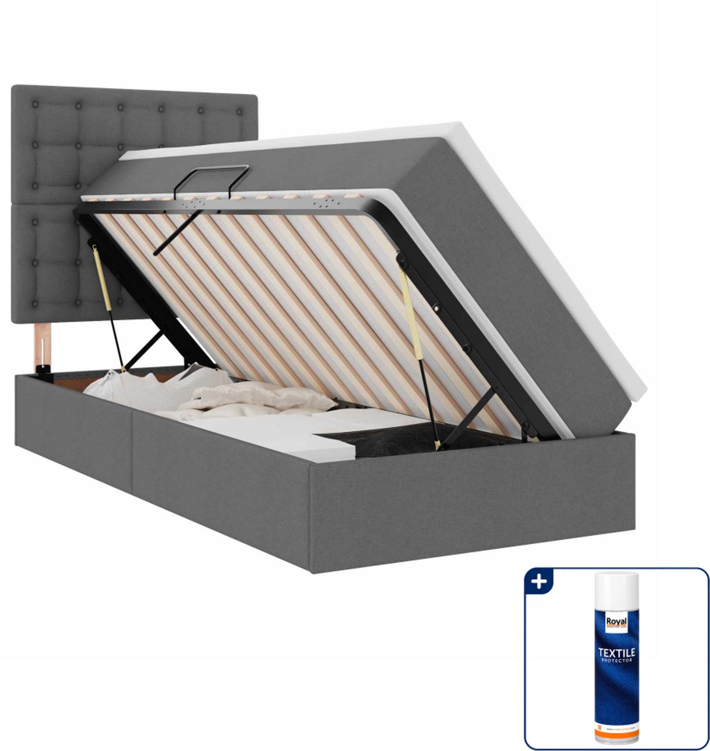 vidaXL led opslagbed met matras - 90 x 190 cm - donkergrijs - Inclusief textielbeschermer 500 ml Roze