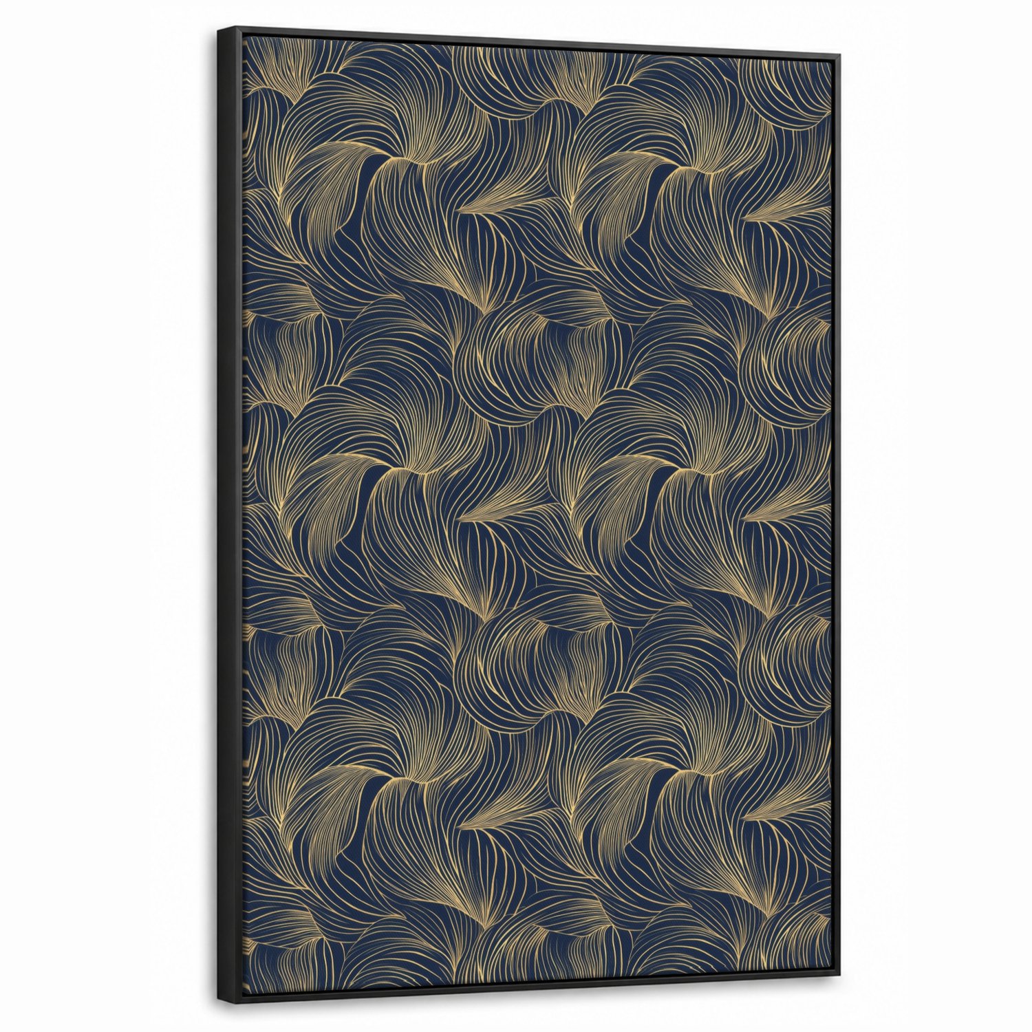 Canvas Schilderij met Baklijst 60x90cm - Abstract - Lijnen - Blauw - Goud - Muurdecoratie woonkamer - Slaapkamer decoratie - Kamer accessoires - Schilderijen op canvas met lijst