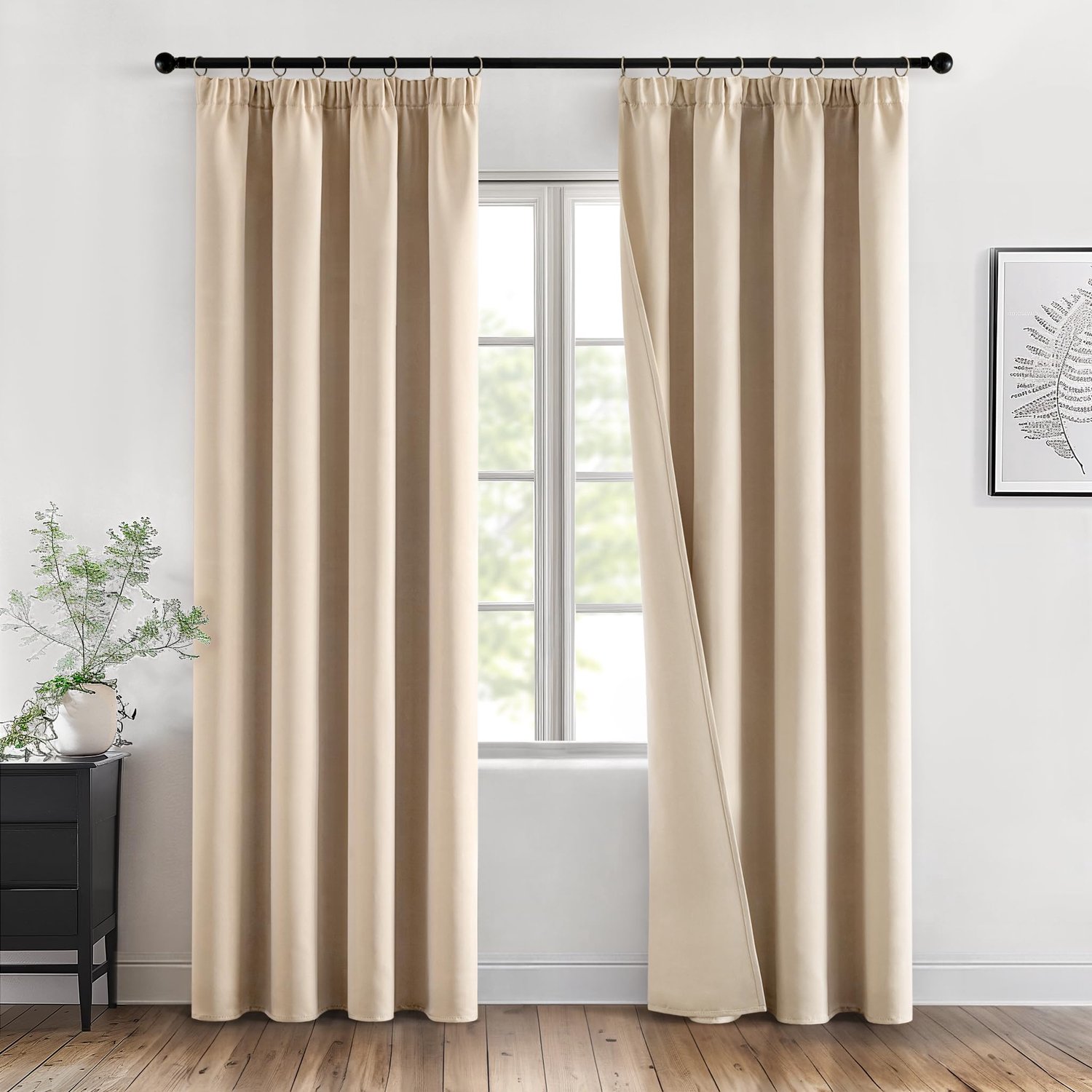 Famanu Verduisterende gordijnen voor binnen in beige, 2 stuks van 140 x 175 cm, thermische isolatie voor woonkamer, slaapkamer en kantoor, onderhoudsvriendelijk