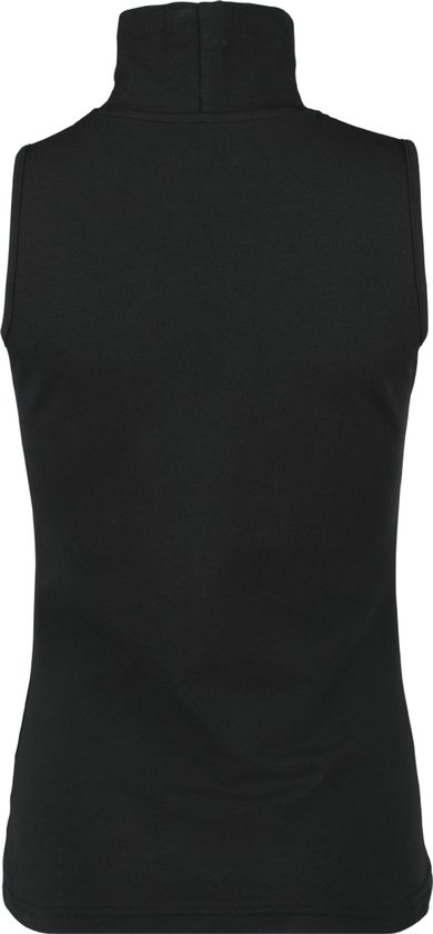 Zwarte mouwloze coltrui voor dames, basismodel met aansluitende pasvorm.