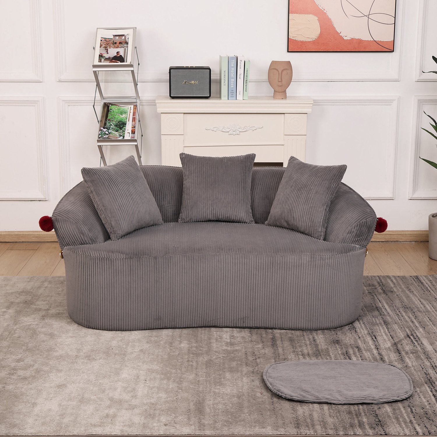 STILVORA Zitbank 163 x 93 x 68 cm - Gebogen 2-Zitsbank met 3 Kussens en Huisdierkussen - Voor de Woonkamer - Ribfluweel - Donkergrijs