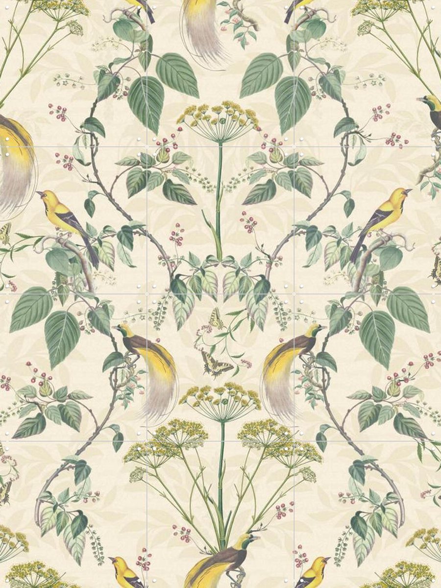IXXI Vintage Floral damask & garden Birds - cream, Bloomery Decor - 60 x 80 cm - Gratis ophangtool - Grote wanddecoratie en posters