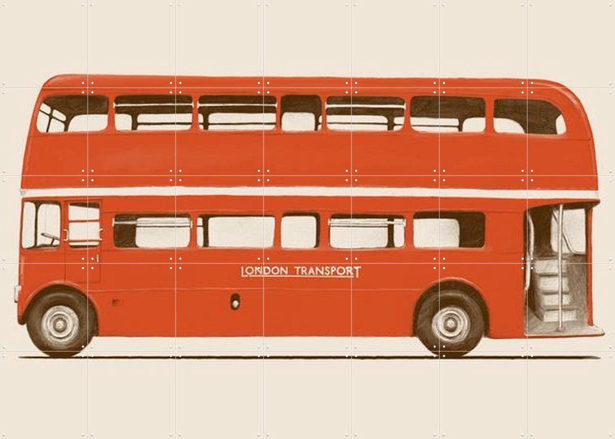 IXXI Red English Bus, Florent Bodart - 140 x 100 cm - Gratis ophangtool - Grote wanddecoratie en posters - Illustraties, Pop art, Grafisch Ontwerp