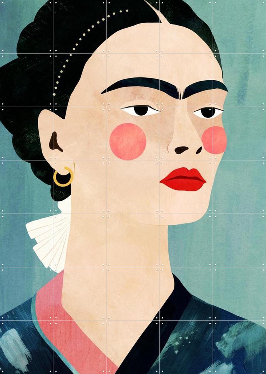 IXXI Frida on Blue, Henry Rivers - 100 x 140 cm - Gratis ophangtool - Grote wanddecoratie en posters - Kleurrijk, Cartoonesk, Illustraties