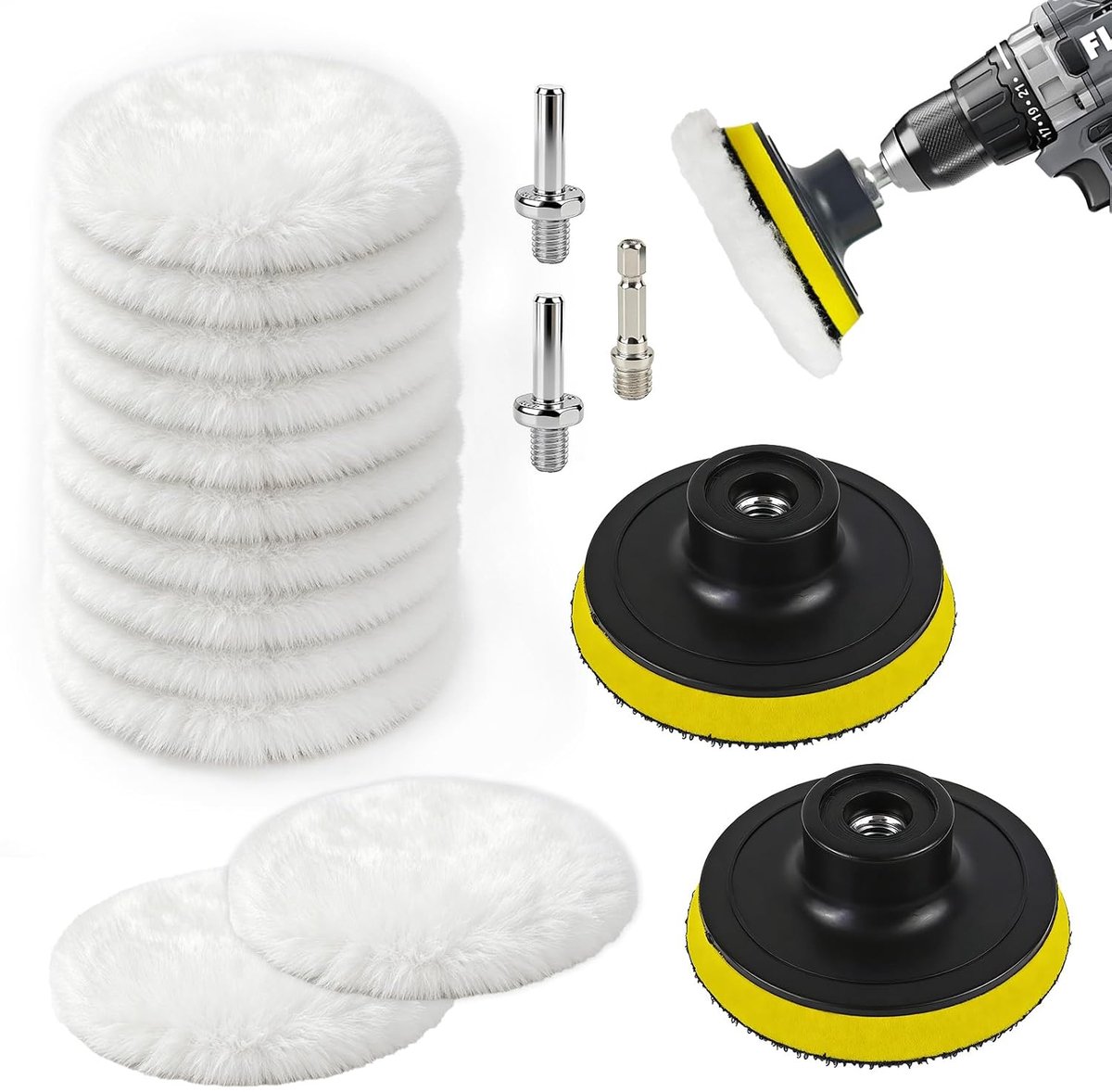 Set van 17 polijstopzetstukken Accuschroevendraaier 80 mm polijstpad - ShopVlot