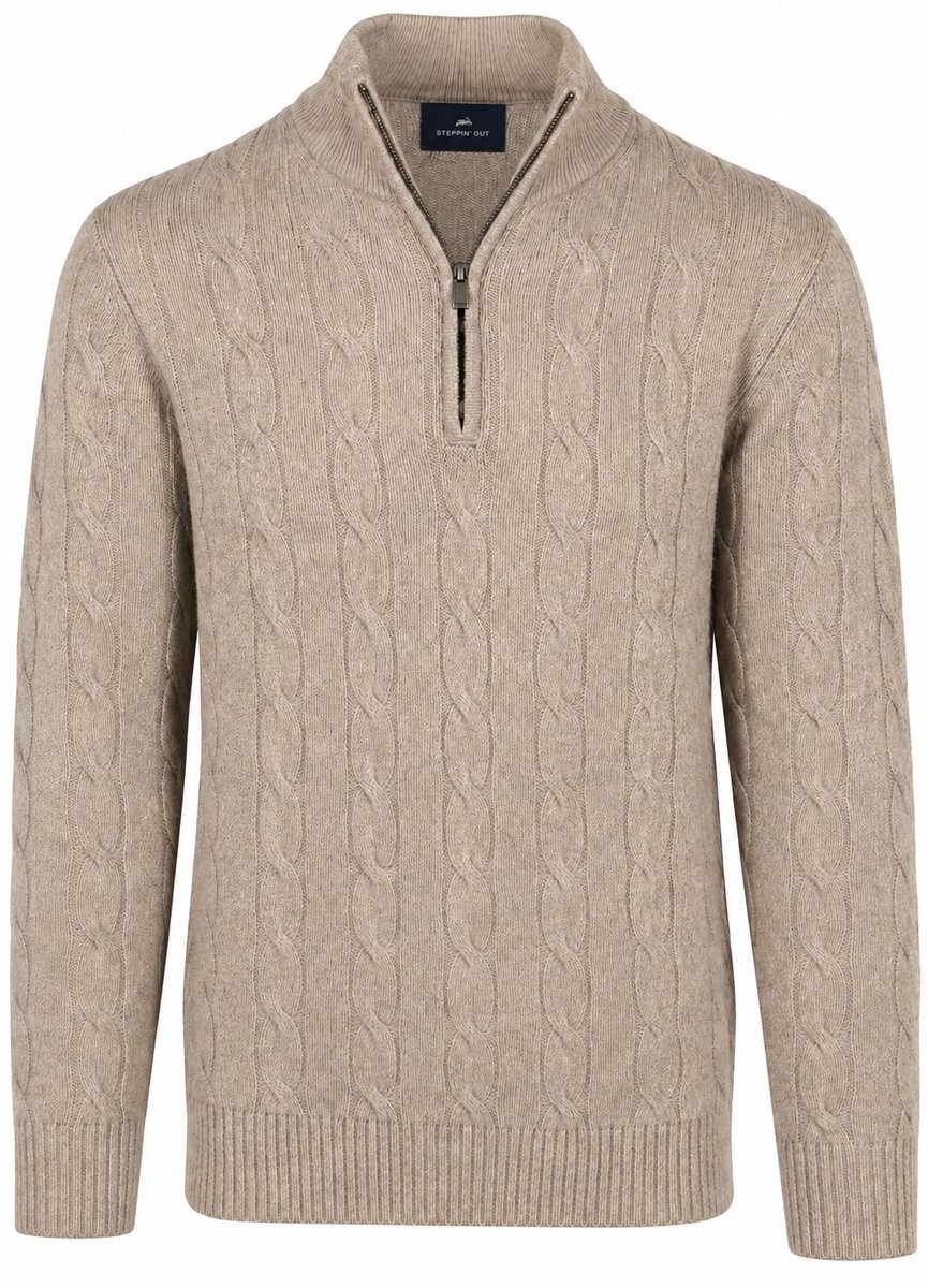 Steppin' Out Lau Pull Merino Half Zip Cable Beige - Maat XXL - Heren - Quarter zip