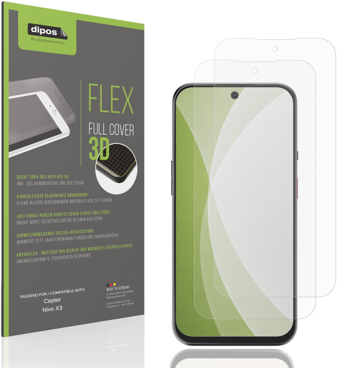 dipos FLEX – 2x Matte Screenprotector geschikt voor Cepter Nivo X3 | Volledige Schermbescherming | Case-Friendly